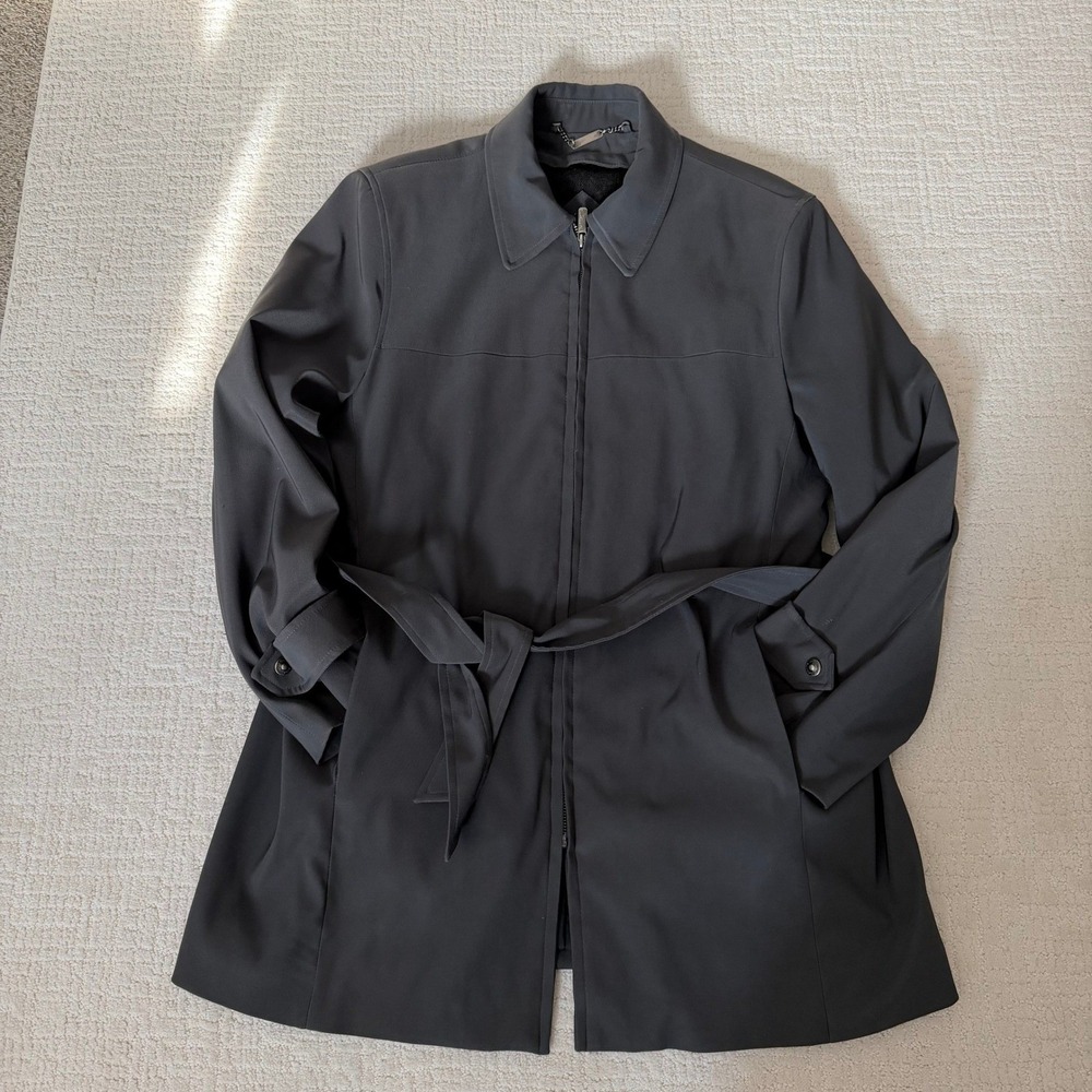 Liz Claiborne Womens Gray Zip Front Belted Jacket Wool Blend Liner Charcoal L